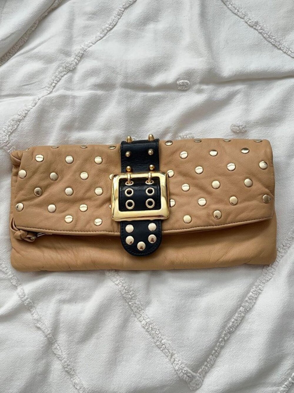 Vintage BE&D Garbo Studded Leather Clutch